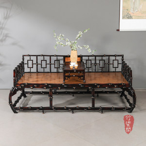 Bamboo Luohan Bed Lacquered Tang Style Convertible Sofa Bed Chinese Design With Kang Table - Product Image 4