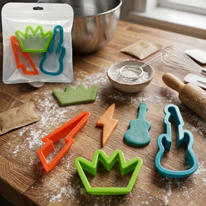 Ensemble de 3 <span class=keywords><strong>emporte</strong></span>-pièces Rock Star - Guitare, Couronne et Éclair - Moules en plastique pour pâte à sucre pour la pâtisserie et la décoration de gâteaux DIY - Product Image 1