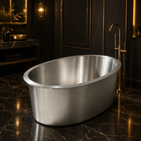 Baignoire ovale autoportante en acier inoxydable 304 AMHUS avec accoudoirs, pour bain froid thérapeutique et bien-être, idéale pour spa à domicile, hôtel/gîte, garantie 1 an