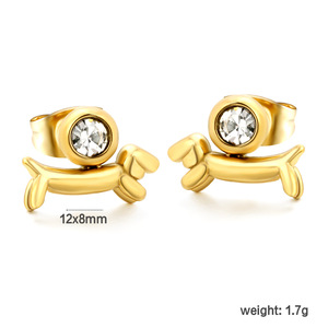 Pendientes de Perro Salchicha Chapados en Oro de 18k con Forma de Animal y Cristales Engastados, Joyería de Regalo, Diseño Sencillo y Moderno - Product Image 5