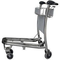 Chariot à bagages d'aéroport à quatre roues avec roulettes silencieuses, support de panneau, cadre en aluminium robuste, frein à main, frein automatique, conception empilable