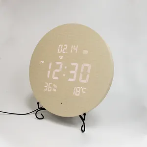 EMAF Wireless Wall Clock Fashion Living Room Decoration Rechargeable Battery Wooden Digital LED Wall Clock Bedroom Wall Clock