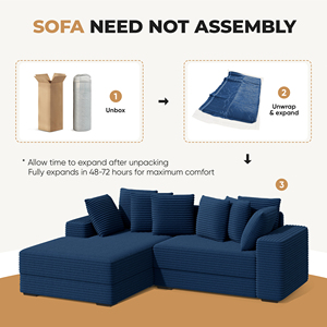 <b>Modern</b> Sectional <b>Sofa</b> <b>Bed</b> Set L-Shape Chaise Extra Large Reversible Fabric Cover Sponge-Filled Metal Frame Foldable Hall - Product Image 4