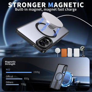 Étui de téléphone magnétique en métal pour Galaxy <span class=keywords><strong>S22</strong></span> / S23 / S24 / S25 Series, coque de protection semi-transparente avec support - Product Image 2