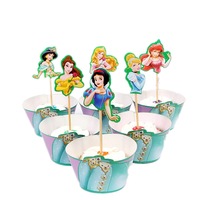 Princesse thème Cupcake décorations pour filles fête d'anniversaire gâteau Topper enfant faveurs Cupcake Topper 24 pièces/ensemble