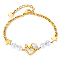 Bracelet élégant pour femme en acier inoxydable, design minimaliste étoile avec nacre et perle battement de cœur, idéal pour le quotidien