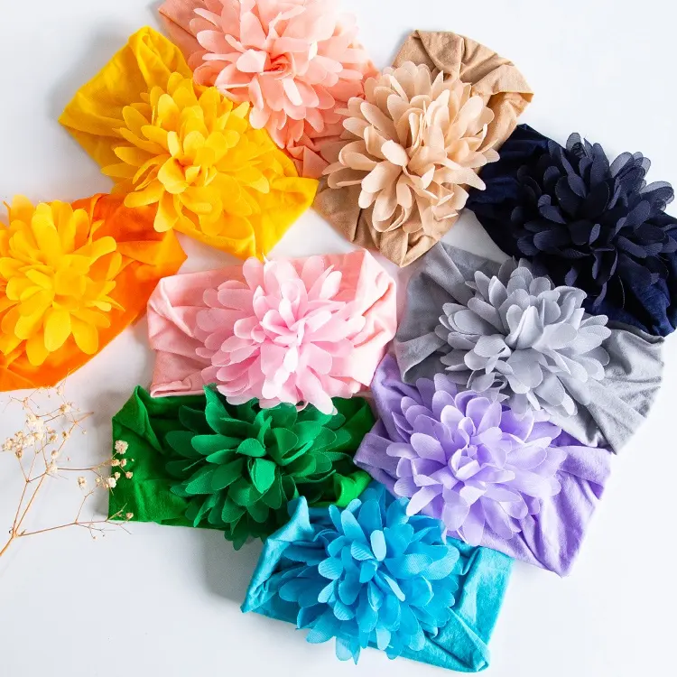 Gloway Custom 10 Colors Infants Hair Accessories Soft Elastic Nylon Hairbands Baby Girl Flower Headband For Newborns Toddlers