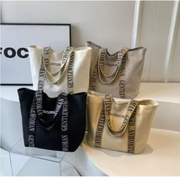 Tas Tangan Desainer dari Kain Katun Berkualitas Tinggi untuk Wanita, Tas Belanja Besar dengan Logo Cetak Kustom