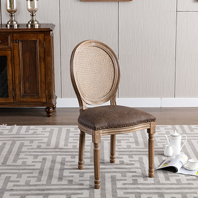 Brown leather/rattan backrest/no armrests