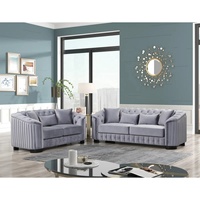 Ensemble de canapés Chesterfield gris velours moderne, canapé 2 places et canapé 3 places avec dossier capitonné pour salon, villa, hôtel