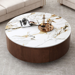 Table basse ronde avec plateau en pierre frittée, table de salon moderne - Product Image 1
