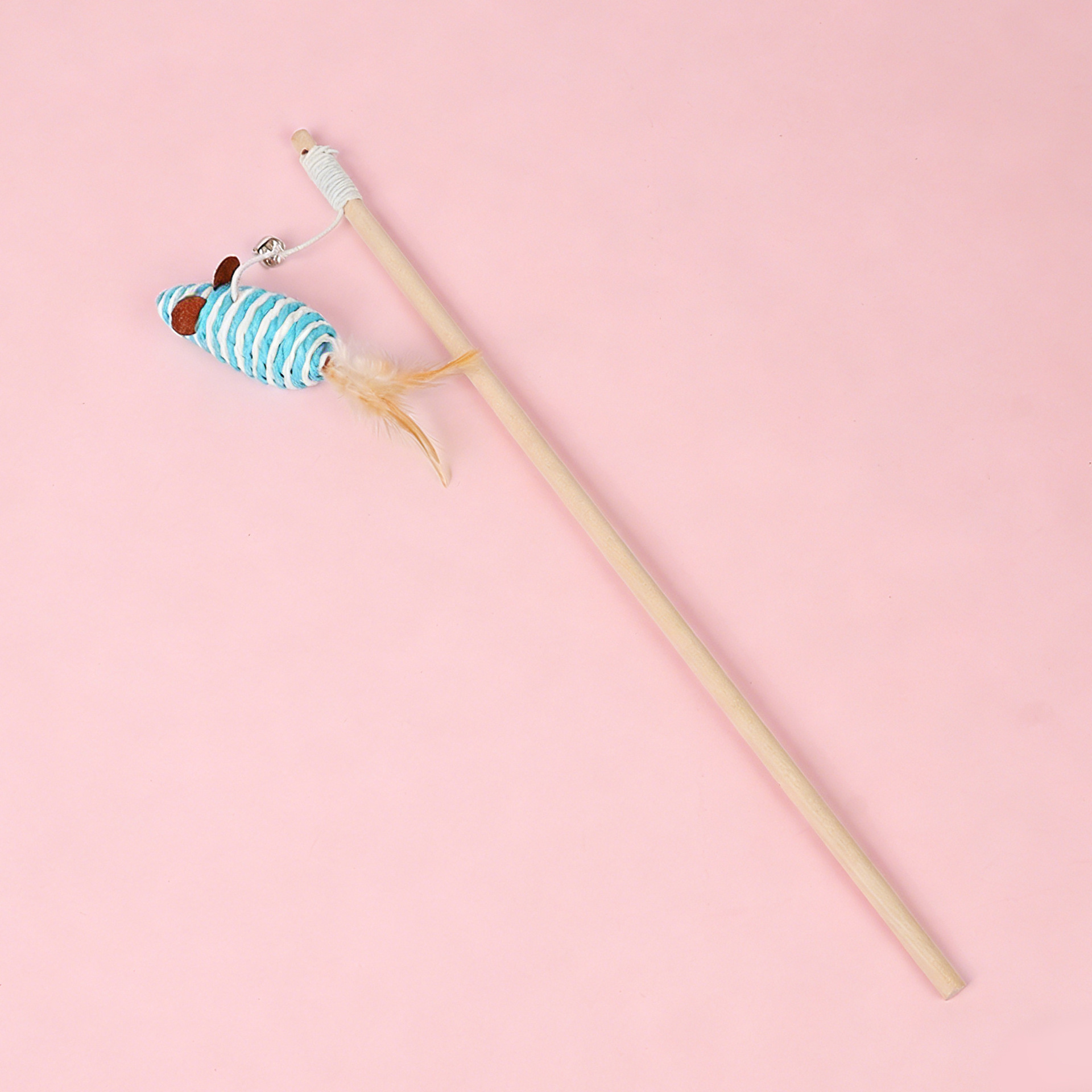 Jouet pour chat en bois - Souris bleue et blanche