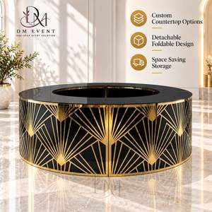 Barra de Bar Redonda Plegable de Acero Inoxidable Dorado y Blanco con Rejilla Abierta y Cubierta de Vidrio Templado Desmontable - Product Image 1