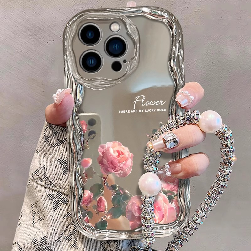 BAILI Cartoon Flower Butterfly Mirror Shockproof TPU Case with Bracelet