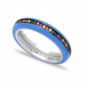 Mix Stone Blue Enamel Band <b>Ring</b> Turkish Handmade Wholesale 925 Sterling <b>Silver</b> Jewelry - Product Image 2