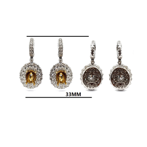 Fabricant de bijoux fins de Hong Kong, boucles d'oreilles demi-montées pour femmes en or blanc 18 carats, deux tons, diamants véritables taille brillant, cadeau - Product Image 2