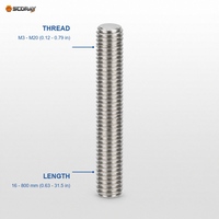Tiges filetées en acier inoxydable 304, barres filetées GB/T 15389 DIN 976 A2-70 M3 M4 M5 M6 M8 M10 M12 M16 M20 16-800mm Métrique