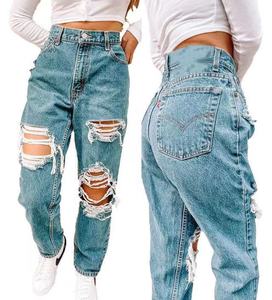Jeans pour femmes déchirés, style vintage européen et américain, de haute qualité, vente en gros 2025, coupe droite, respirant, ample, déchiré - Product Image 1