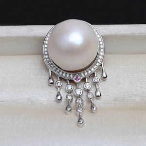 Broche de perlas de plata S925 con gotas de cristal y piedras preciosas rosas para mujer, accesorio de joyería de moda - Product Image 5