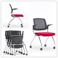 Chaise de bureau pliable en tissu filet pour salle de formation commerciale avec roulettes en PU pour conférence