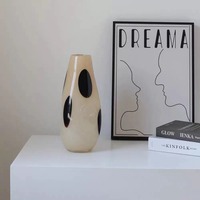 Vas Kaca Polkadot Hitam Beige Krem Abstrak Bergaris untuk Bunga Segar Dekorasi Meja Rumah
