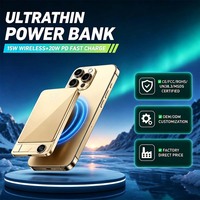 Batterie externe sans fil ultra-mince de 8 mm format poche, boîtier en alliage d'aluminium, 5000 mAh, charge rapide sans fil 15 W, charge rapide PD 20 W, OEM/ODM