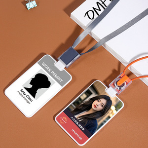 Square neck strap with safety buckle, <b>lanyard</b>, back clip, retractable pull buckle, suitable for ID badges and work badges. - Product Image 1