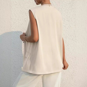 V-Neck Single Button Solid Color <b>Long</b> Solid <b>Women's</b> <b>Vest</b> <b>Top</b> Fashion - Product Image 3