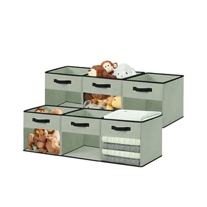 Cubos de Almacenamiento de Tela Plegables Modernos con Ventana Transparente y Asas, Contenedores Organizadores Apilables para Armario, para Ropa y Juguetes - Product Image 1