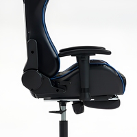 Chaise de jeu noire et bleue en cuir PU, chaise de bureau pour ordinateur, accoudoirs réglables, roulettes pivotantes, capitonnage diamanté