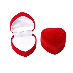 صندوق مجوهرات فاخر على شكل قلب صغير وردي مخملي صندوق تعبئة مجوهرات
