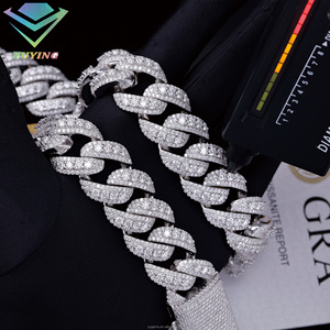 Hot sale raised cuban link chain Gold plated 925 sterling <b>silver</b> diamond Pass diamond tester VVS moissanite GRA certificate Gift - Product Image 5