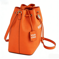 Nouveau Sac Seau en Cuir Orange Tendance avec Logo Personnalisé, Sac Bandoulière à Cordon, Sac à Main de Luxe de Créateur, Sac à Bandoulière pour Femmes en Gros