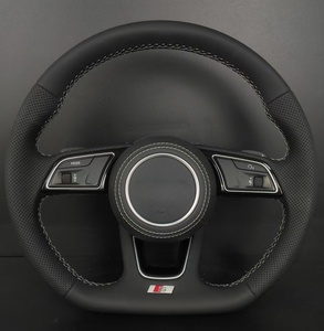 Volant de voiture en cuir noir perforé avec surpiqûres blanches et boutons multifonctions pour Audi <span class=keywords><strong>A3</strong></span>/A6/Q5/Q7 et RS <span class=keywords><strong>Line</strong></span> - Product Image 1