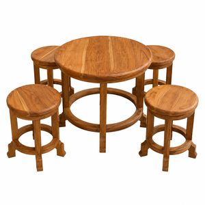 Ensemble de 4 chaises de salle à manger confortables en teck de style mid-century moderne et 1 table minimaliste pour appartement, villa, hôtel - Product Image 2