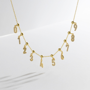 FUAMAY oro placcato 18K Angel Number Diy ciondoli <span class=keywords><strong>collana</strong></span> ciondoli numero 0-9 Charm <span class=keywords><strong>collana</strong></span> da te con zircone - Product Image 5