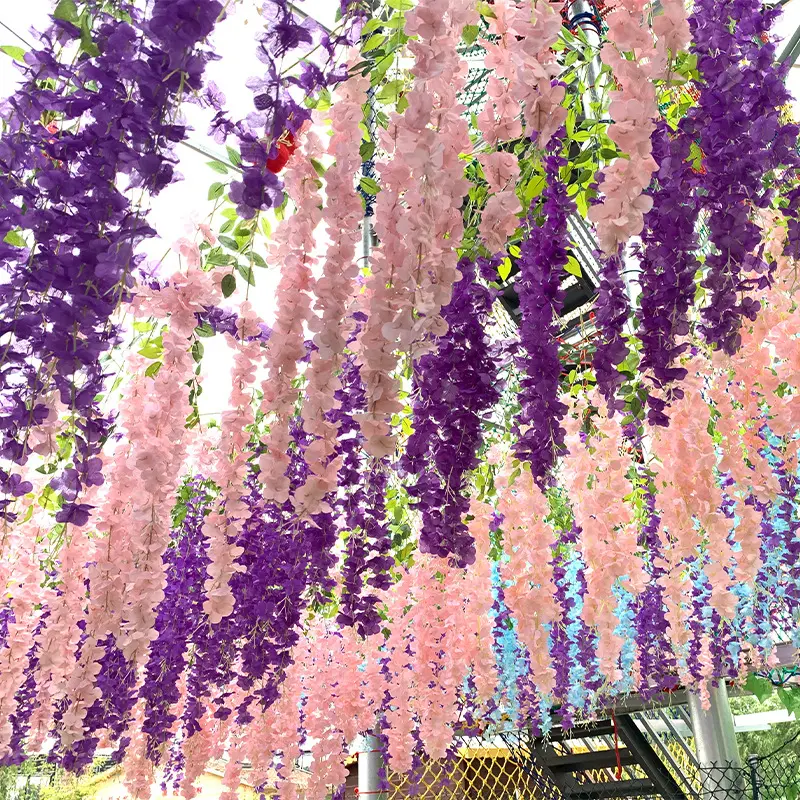 Fausses vignes à bas prix fleurs artificielles suspendues en arc de mariage fleurs de glycine artificielles bon marché fleurs de glycine