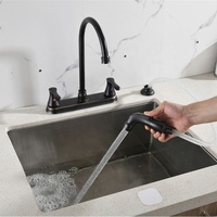 Robinet de cuisine en laiton avec cartouche céramique, deux poignées, arc haute, eau chaude et froide, finition bronze antique, avec douchette