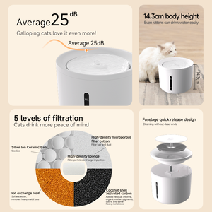 Fontanella per Gatti da Interno 2.5L, Silenziosa 25dB, Distributore d'Acqua Intelligente per Animali Domestici con Elemento Filtrante - Product Image 2