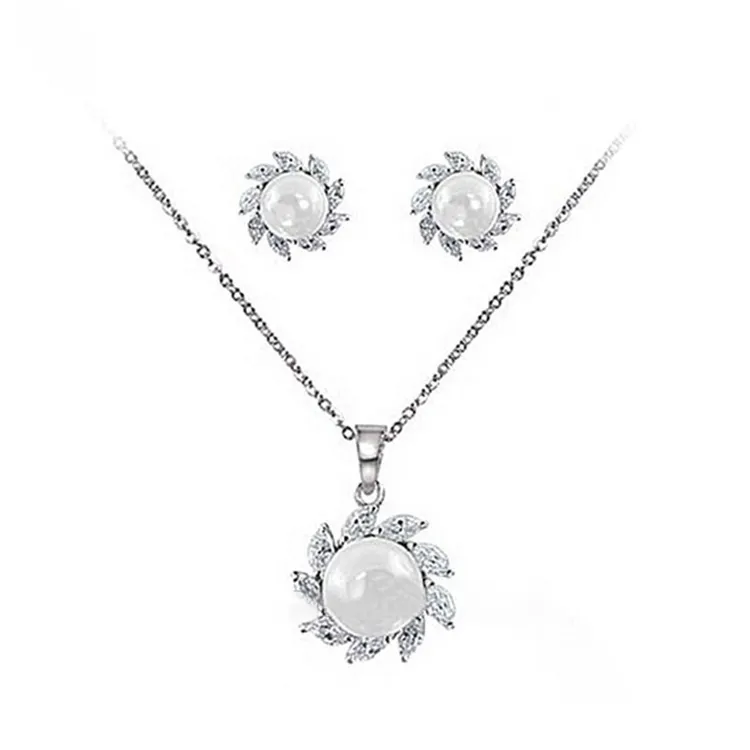 Conjunto de joyas de collar de perlas con forma de sol, conjuntos de joyas de plata de ley 925 de perlas reales para mujer