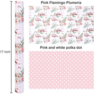 Rollo de Papel de Regalo con Estampado de Plumeria y Flamencos Rosas, 17 Pulgadas x 32.8 Pies, Papel Decorativo de Doble Cara para Envolver Regalos y Manualidades - Product Image 5