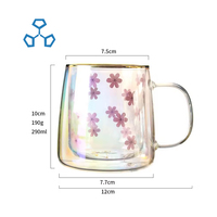 Magnifiques tasses en verre à double paroi isolées en borosilicate avec poignée, motif fleur de cerisier, 290 ml, étanches, personnalisables en usine