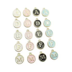 Colorful Oil Drop Round 12*15MM Initial Letter Charms Enamel Metal Alphabet Pendant For DIY Necklace Jewelry