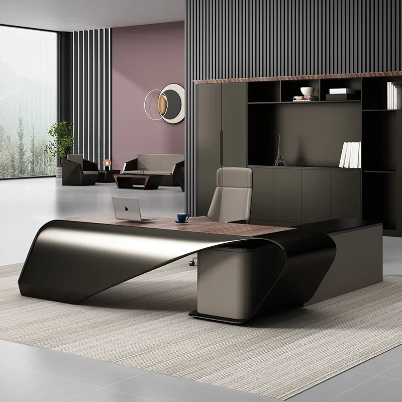 Meja furnitur kantor OEM, meja kerja manajer modern bentuk l, Meja Kantor Eksekutif mewah dengan kursi