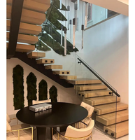 Prix usine bricolage escalier Mono faisceau marches en bois massif escaliers droits avec garde-corps d'escalier en verre U forme I forme L