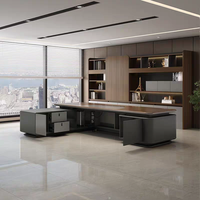 Bureau de direction modulaire en L extensible, moderne et élégant, avec plateau en chêne noir haut de gamme et tiroir pour ordinateur et dossiers