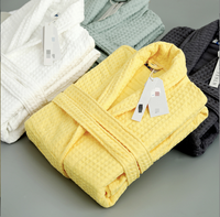 Peignoir de luxe pour femme en coton gaufré 100 % rayé, qualité hôtelière, design élégant et décontracté, col châle, manches longues