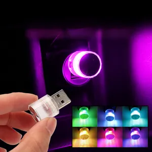 Lampu malam Mini LED USB mobil tanpa modifikasi, lampu suasana mobil gradien tujuh warna