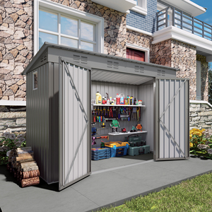 Cobertizo de <span class=keywords><strong>almacenamiento</strong></span> de Metal para exteriores, 4x9 pies, envío gratis en stock, con puerta frontal con bisagras para cobertizo de herramientas compacto impermeable y bloqueable - Product Image 5