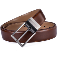 Sabuk Kulit Pria Desain Baru 3.2CM Coklat dan Khaki Sabuk Kulit Asli Bolak-Balik untuk Pria Dengan Gesper Putar